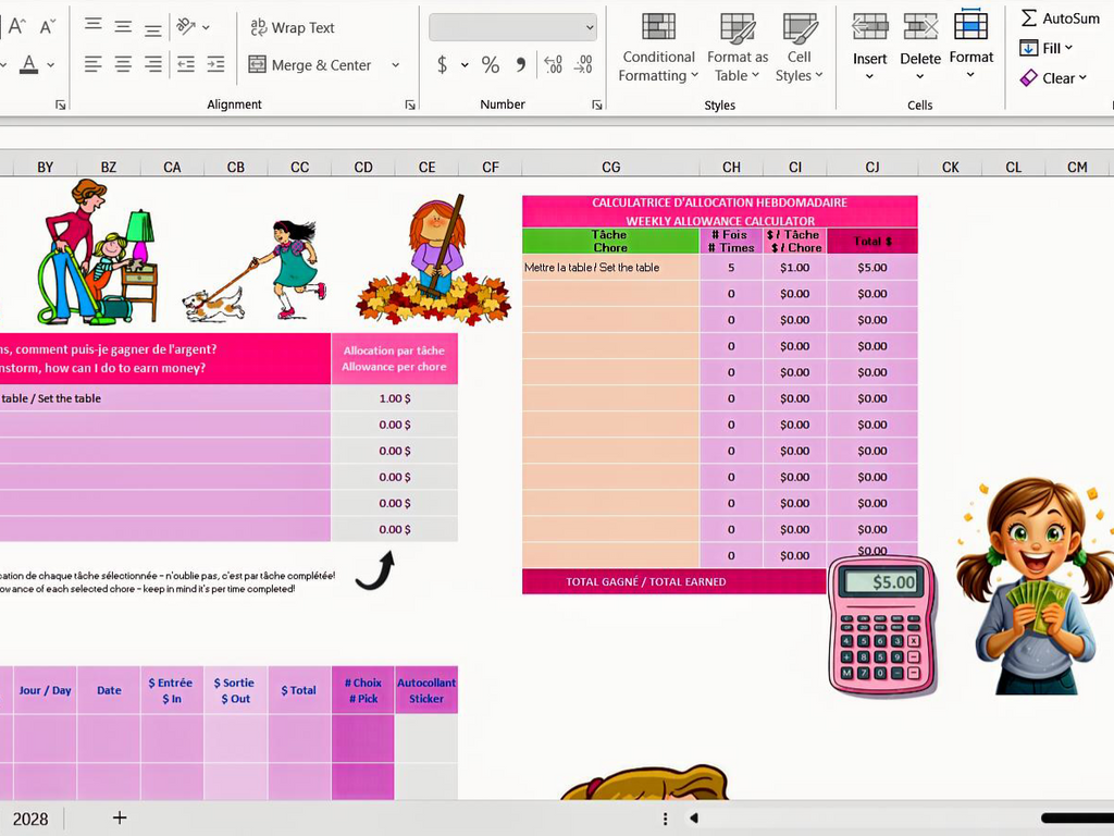 Premium Dynamic Savings Dashboard • Girls 8–12 • Canada & USA • ADHD‑Friendly • Goals • Allowance (Copy)